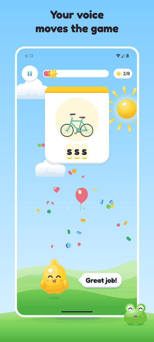 Balloon game: a balloon grows while the child holds a sound